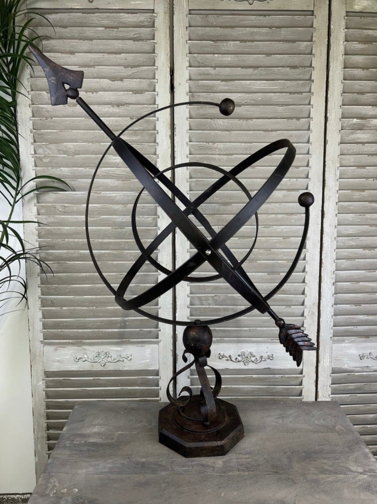 Hand-Forged Cast Iron & Steel Armillary Sphere - 91cm Garden Sculpture