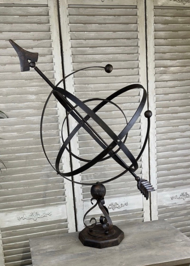 Hand-Forged Cast Iron & Steel Armillary Sphere - 91cm Garden Sculpture