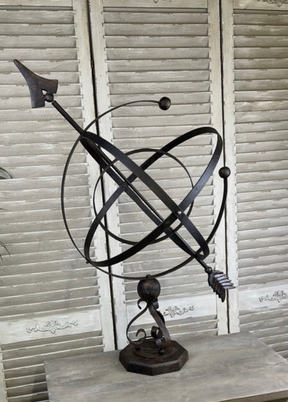 Hand-Forged Cast Iron & Steel Armillary Sphere - 91cm Garden Sculpture