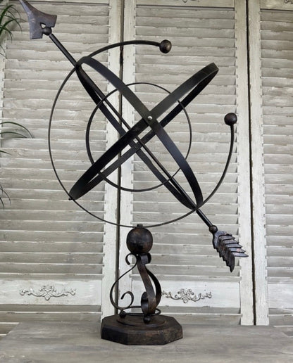 Hand-Forged Cast Iron & Steel Armillary Sphere - 91cm Garden Sculpture