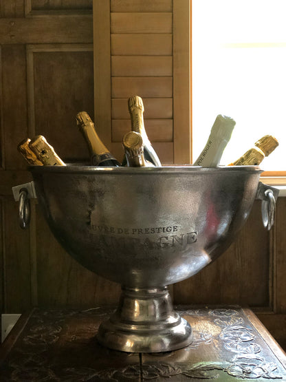 Huge wine and bubbles cooler ice bowl 10 bottle cast aluminium silver colour