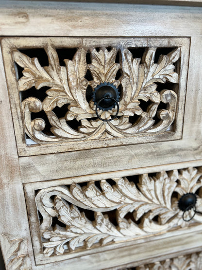 Tallboy Style 6 Drawer Chest - Hand Carved Mango Wood in Vintage White