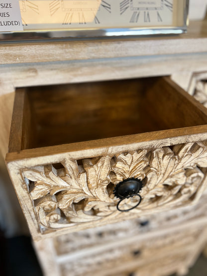Tallboy Style 6 Drawer Chest - Hand Carved Mango Wood in Vintage White