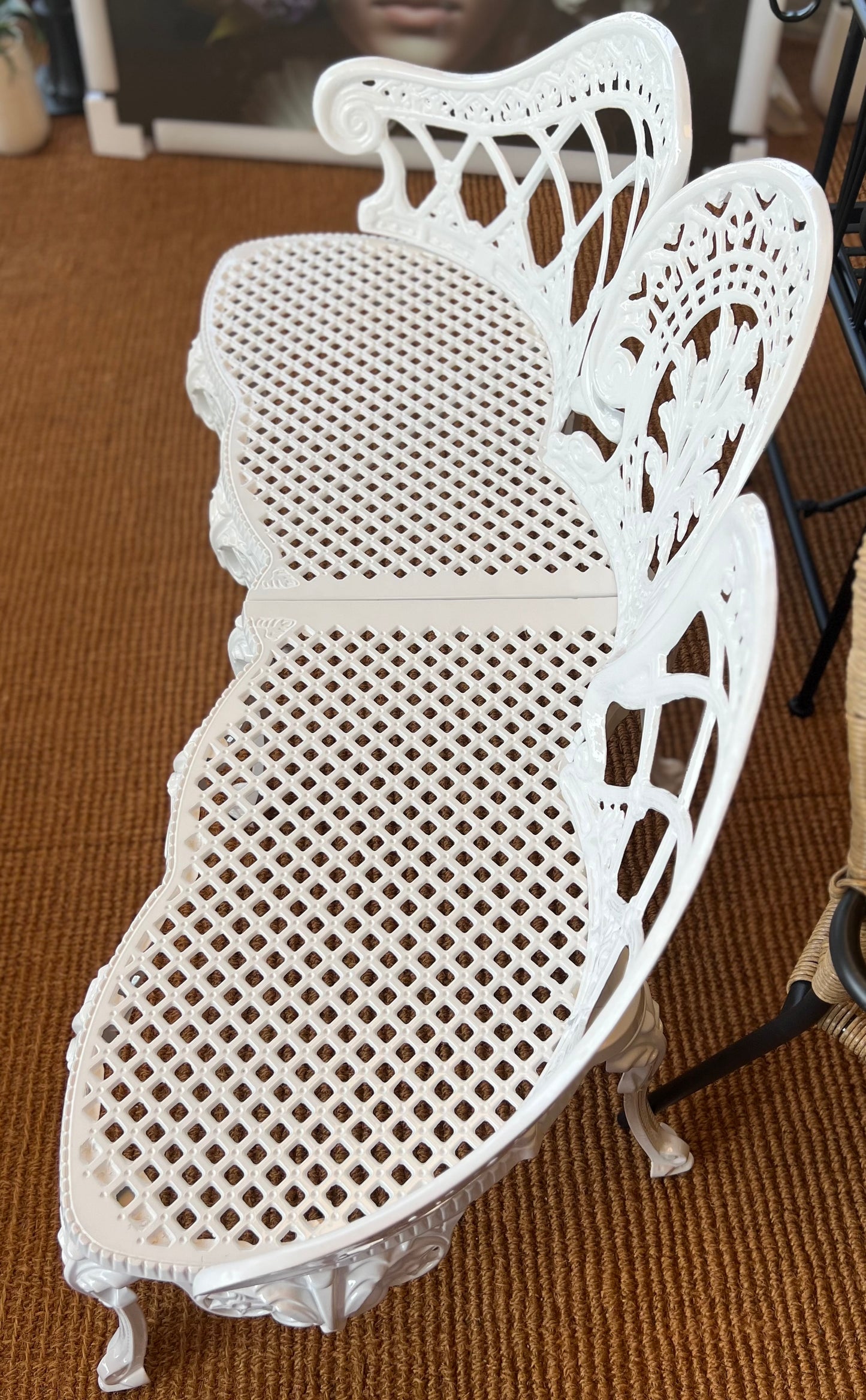 White lattice work  Victorian style Bench cast aluminium flat packed