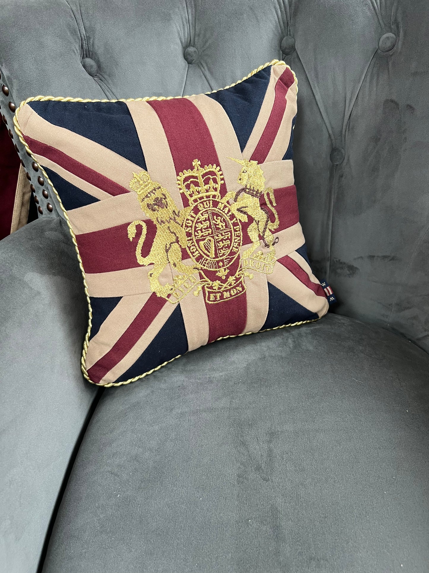 Mini Union Jack Embroidered Cushion - Patriotic British Pillow