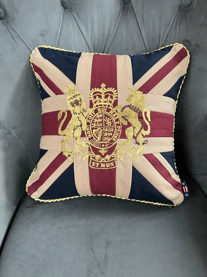 Mini Union Jack Embroidered Cushion - Patriotic British Pillow
