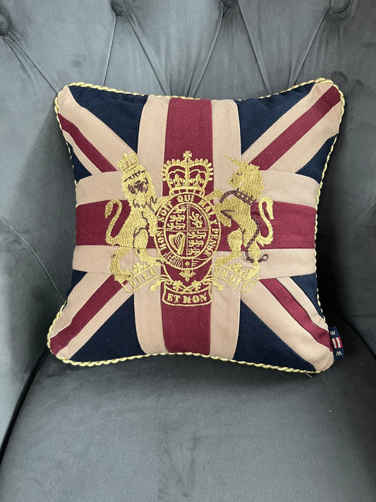Mini Union Jack Embroidered Cushion - Patriotic British Pillow