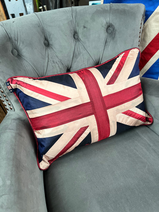 Handmade Union Jack Silk Cushion Cover with Insert - 46x30cm