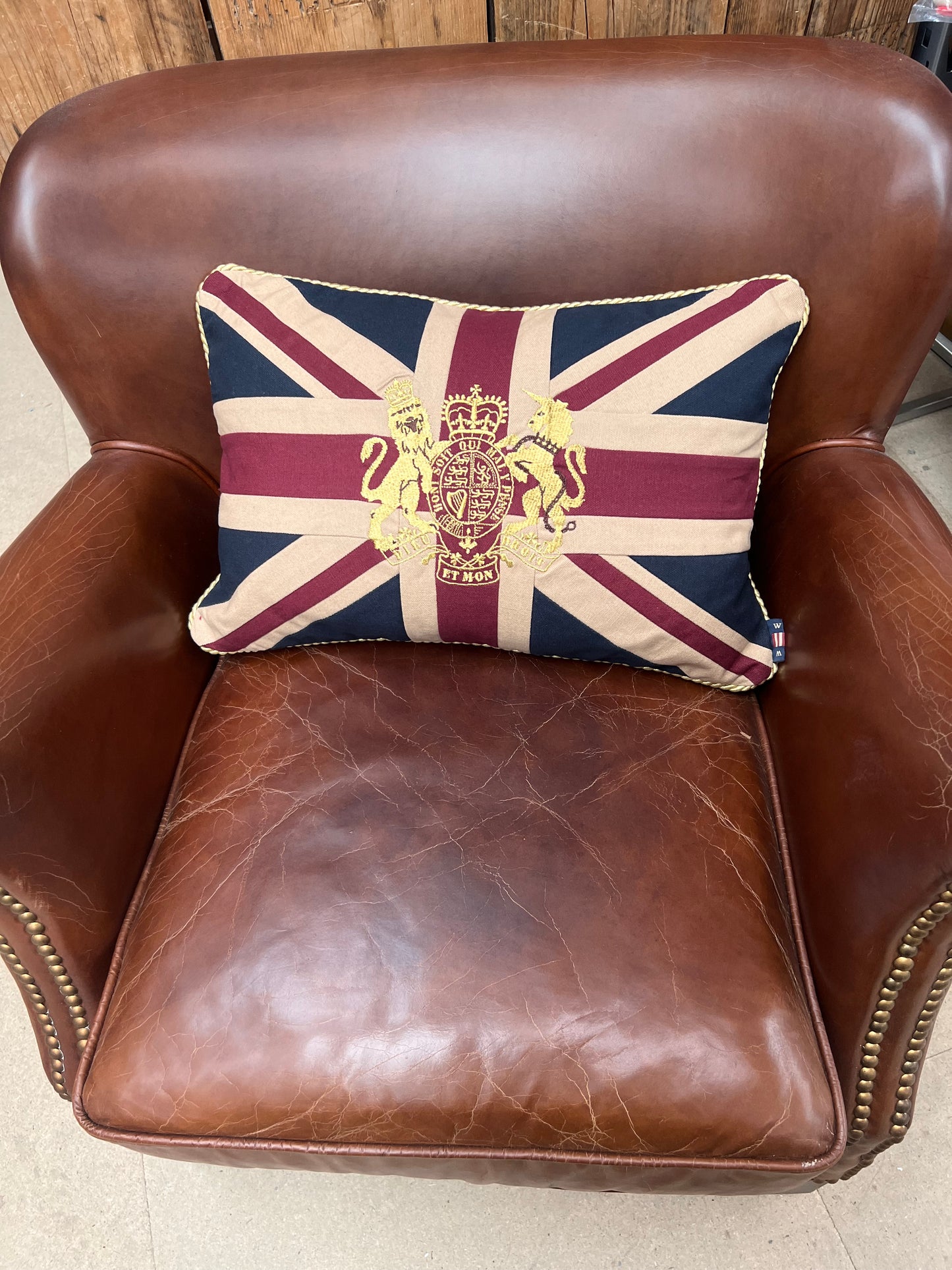 Union Jack Cushion with Gold Embroidered Coat of Arms
