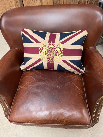 Union Jack Cushion with Gold Embroidered Coat of Arms