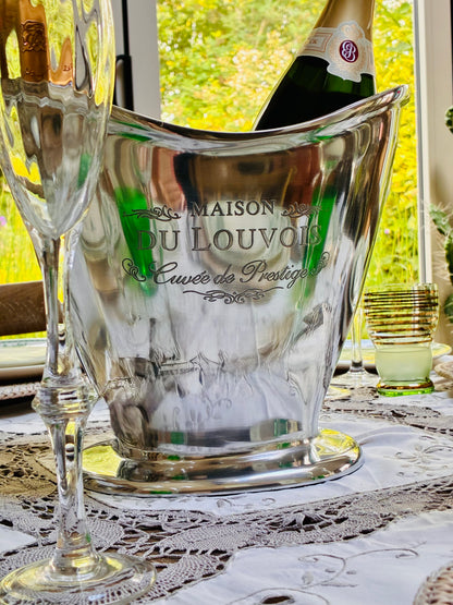 Polished Aluminium Wine & Champagne Cooler | Hand-Etched Maison du Louvois