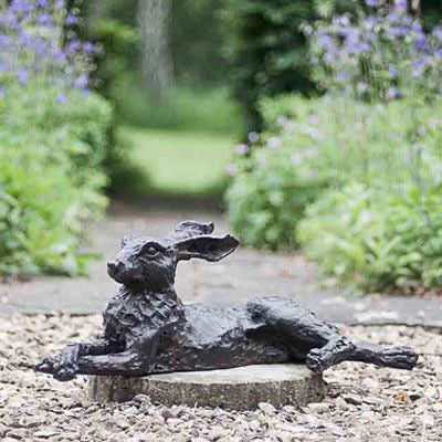 Bronze Laying Hare Sculpture - Lost Wax Method 70cm
