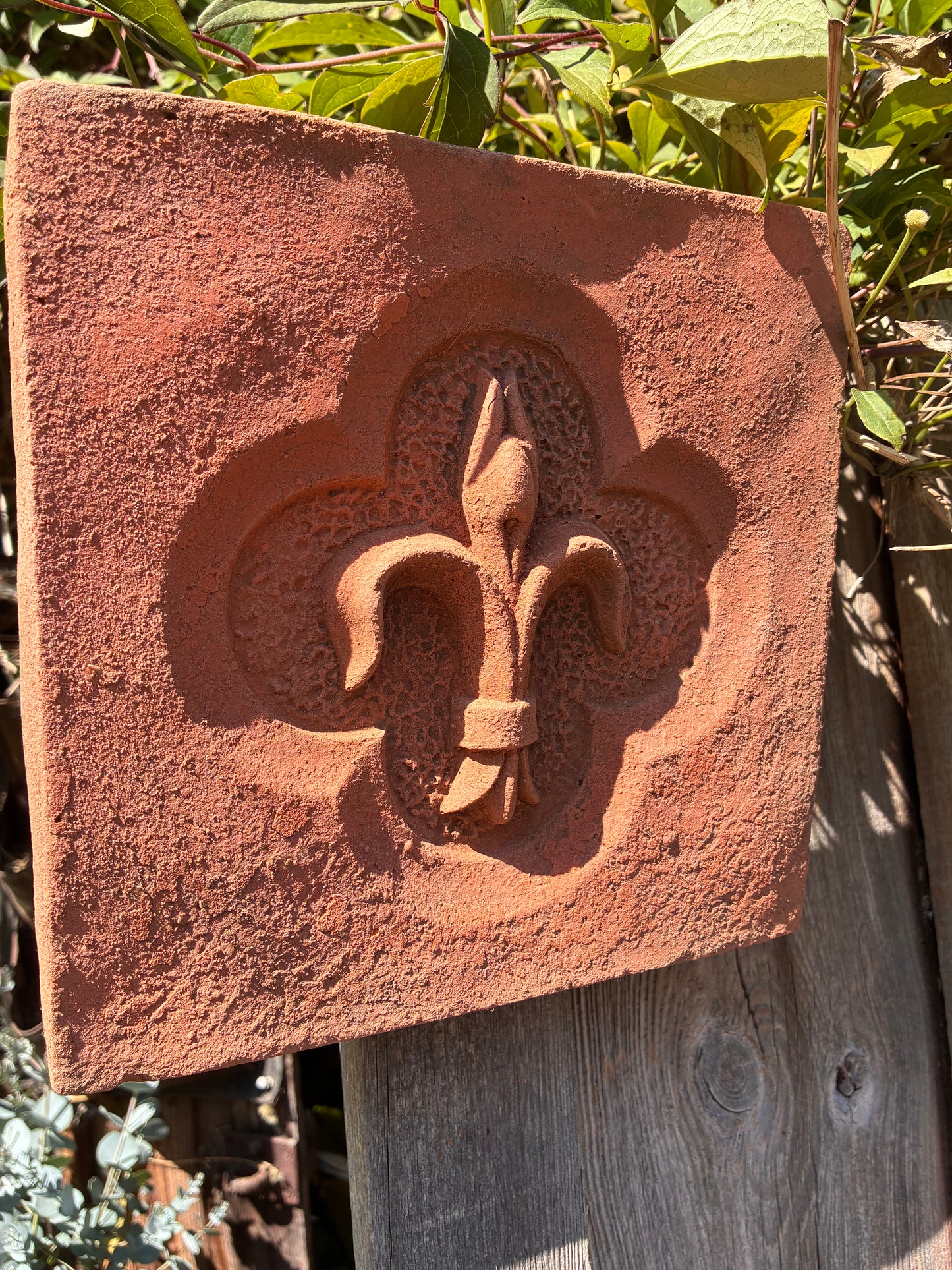 Fleur de Lys Wall Plaque | Handmade Terracotta | Stone Finish