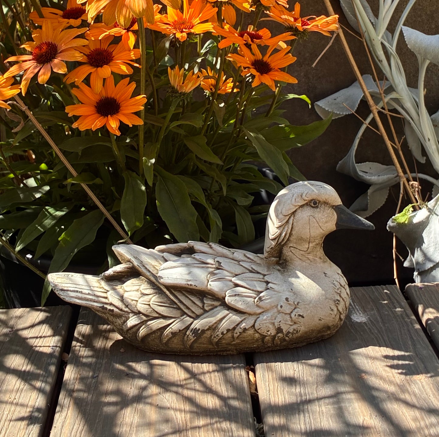 Stone Teal Duck Sculpture | Hand-Finished Garden & Home Ornament