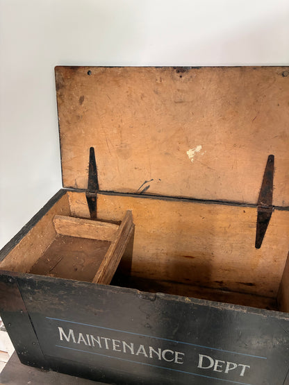 Vintage Wooden Trunk | Cadbury Maintenance Dept | Original Metal Handles | Authentic Industrial Storage