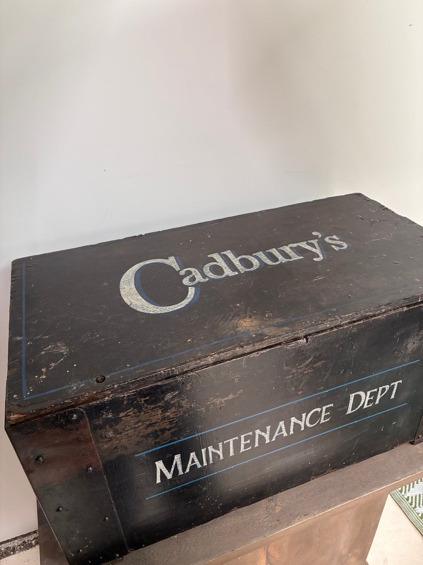 Vintage Wooden Trunk | Cadbury Maintenance Dept | Original Metal Handles | Authentic Industrial Storage