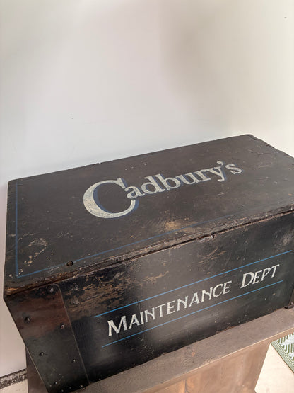 Vintage Wooden Trunk | Cadbury Maintenance Dept | Original Metal Handles | Authentic Industrial Storage