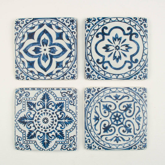 Blue Geometric Design Coaster Set of Four