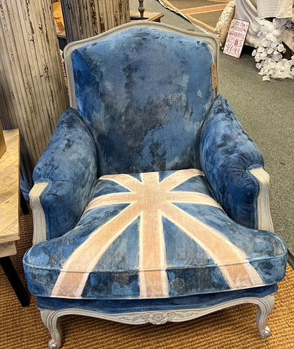 Unique Union Jack velvet upholstered chair