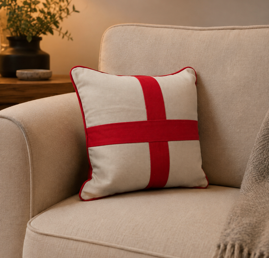 St George's Cross Cushion | Patchwork Cotton | Piped Edge | 30cm
