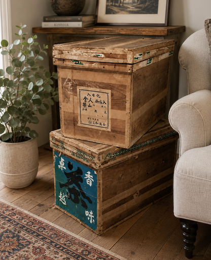 Vintage Japanese wooden tea chests | Set of two