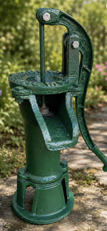 Green Rusty Water Pump with Blockley Inscription