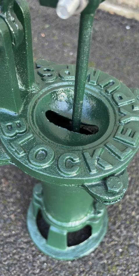 Green Rusty Water Pump with Blockley Inscription