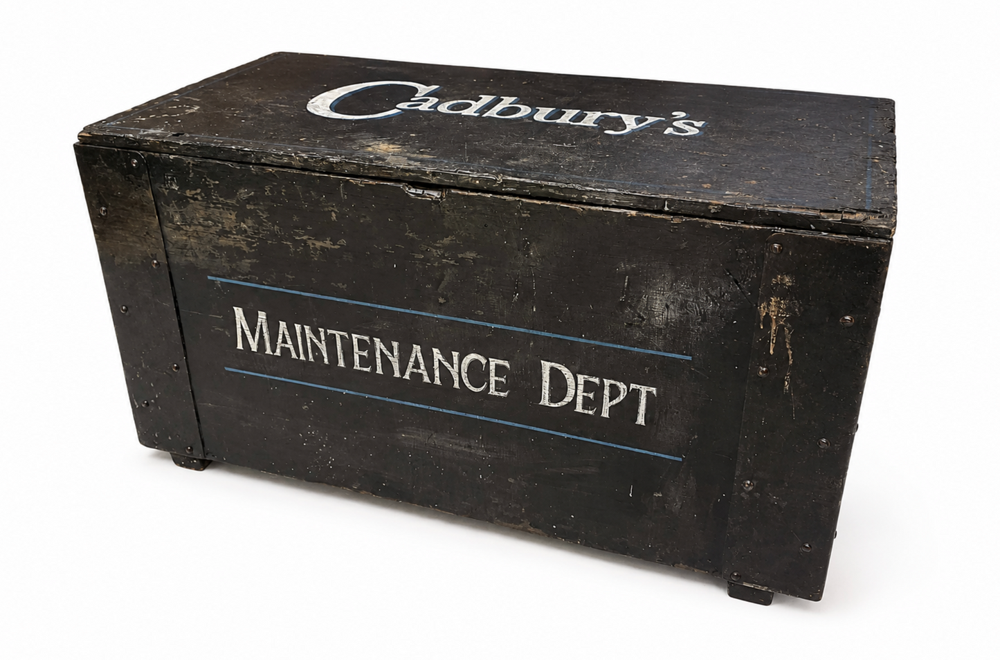 Vintage Wooden Trunk | Cadbury Maintenance Dept | Original Metal Handles | Authentic Industrial Storage