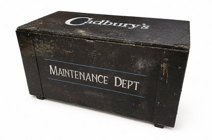 Vintage Wooden Trunk | Cadbury Maintenance Dept | Original Metal Handles | Authentic Industrial Storage