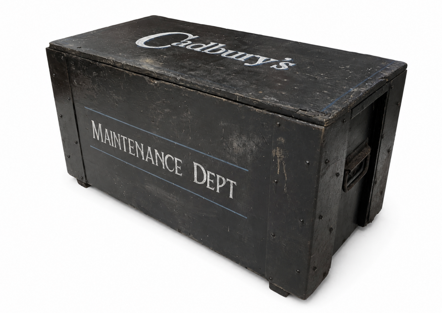 Vintage Wooden Trunk | Cadbury Maintenance Dept | Original Metal Handles | Authentic Industrial Storage