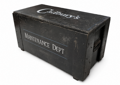 Vintage Wooden Trunk | Cadbury Maintenance Dept | Original Metal Handles | Authentic Industrial Storage
