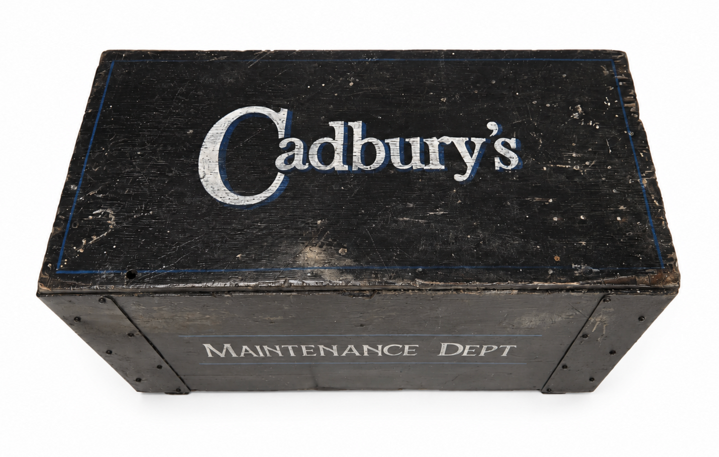 Vintage Wooden Trunk | Cadbury Maintenance Dept | Original Metal Handles | Authentic Industrial Storage