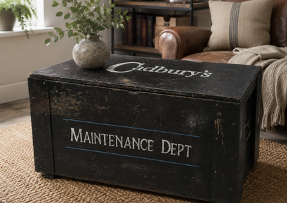 Vintage Wooden Trunk | Cadbury Maintenance Dept | Original Metal Handles | Authentic Industrial Storage