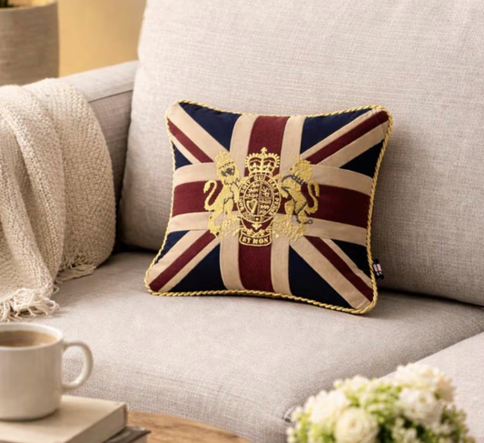 Mini Union Jack Embroidered Cushion - Patriotic British Pillow