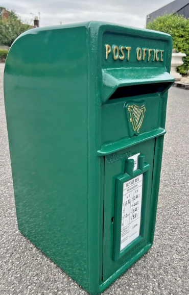 Irish Green Vintage Post Box | Cast Iron Front | 1970s Harp Design