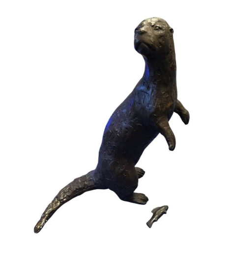 Bronze Otter and Fish Sculpture | Lost Wax Cast | Indoor & Outdoor