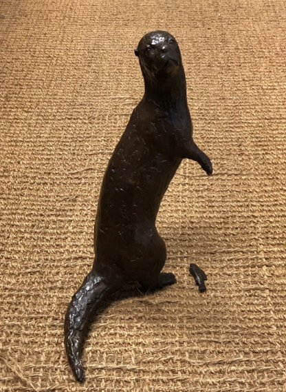 Bronze Otter and Fish Sculpture | Lost Wax Cast | Indoor & Outdoor