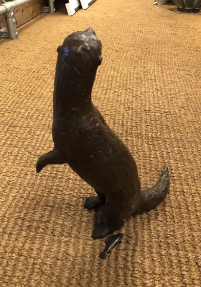 Bronze Otter and Fish Sculpture | Lost Wax Cast | Indoor & Outdoor