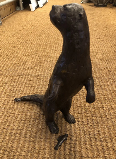 Bronze Otter and Fish Sculpture | Lost Wax Cast | Indoor & Outdoor