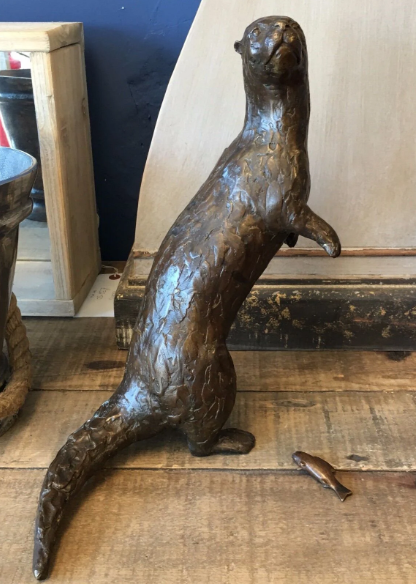 Bronze Otter and Fish Sculpture | Lost Wax Cast | Indoor & Outdoor