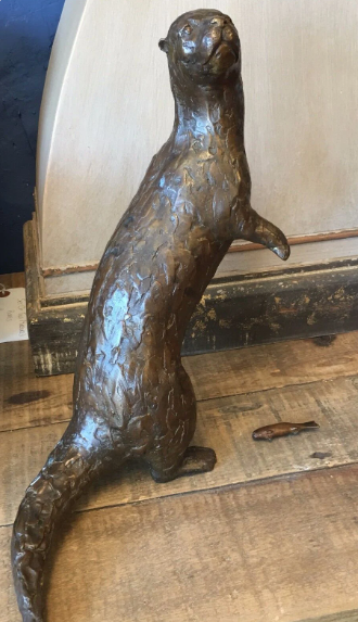Bronze Otter and Fish Sculpture | Lost Wax Cast | Indoor & Outdoor