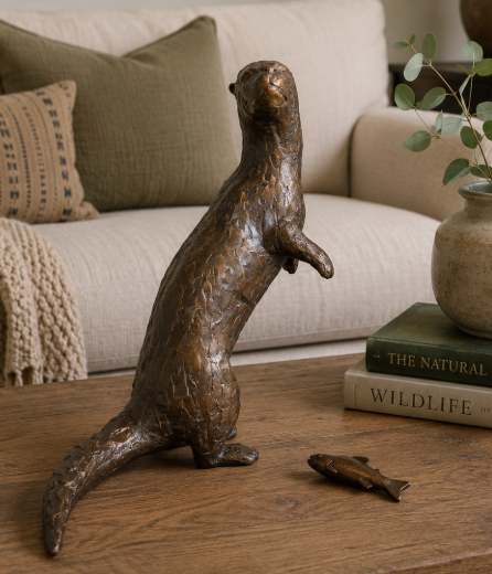 Bronze Otter and Fish Sculpture | Lost Wax Cast | Indoor & Outdoor