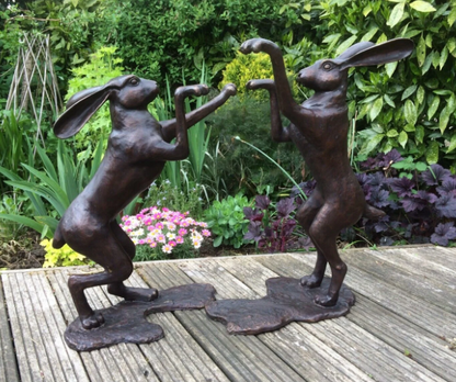 Bronze Boxing Hares | Smooth Finish | Pair