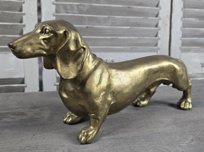 Bronze Dachshund Sculpture | Polished Gold Finish | Unique | Handcrafted
