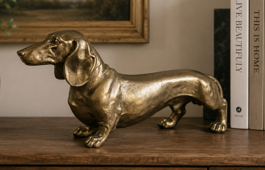 Bronze Dachshund Sculpture | Polished Gold Finish | Unique | Handcrafted