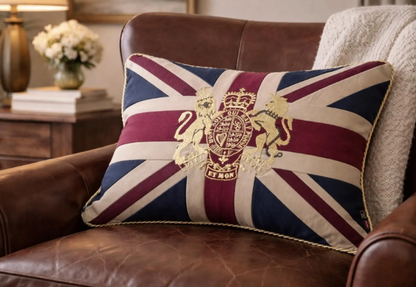 Union Jack Embroidered Cushion - Patriotic British Pillow Rectangular