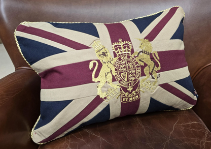 Union Jack Embroidered Cushion - Patriotic British Pillow Rectangular