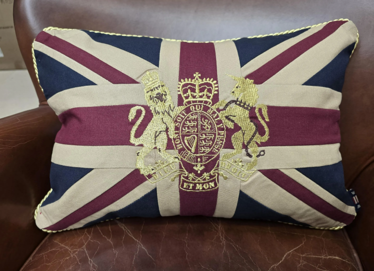 Union Jack Embroidered Cushion - Patriotic British Pillow Rectangular