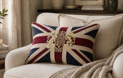 Union Jack Embroidered Cushion - Patriotic British Pillow Rectangular