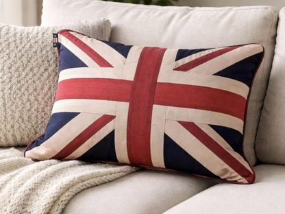 Silk Union Jack Cushion | Rectangular British Patriotic Pillow | 46cm x 30cm